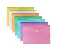 M1SS Pack of 5 - A5 Assorted Pastel Colour Plastic Wallets Folder, Documents Files Holder with Press Stud Button Polypropylene Document Folder, Clear Wallet Envelope (Any 5 Colour)