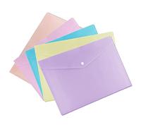 M1SS Pack of 5 - A5 Pastel Blue, Pink, Purple, Yellow, Orange Colour Plastic Wallets Folder Documents Files Holder with Press Stud Button Polypropylene Document Folder Clear Wallet Envelope (Assorted)