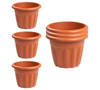 M1SS Pack of 6 X 33cm Round Terracotta Plastic Flower Pot Garden Planter Plant Container Indoor & Outdoor Traditional Garden Decoration For Home, Office (Made in UK)