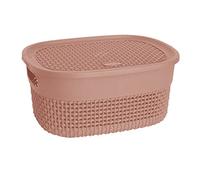 M1SS Pink Storage Baskets Set Of 5 (4L) With Lid & Handle - Plastic Oval Knit Effect Stackable Storage Boxes for Kitchen, Bathroom, Bedroom, Shelves & Cupboard Organiser