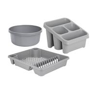 M1SS Plastic Large Kitchen Sink Set of 3 Rectangular Washing Up Bowl, Sink Tidy and Large Dish Drainer (Cool Grey)