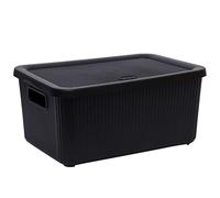 M1SS Plastic Storage Box with Lid and Handle Rectangular Storage Boxes Utility Box Rib Box Multi Use For Shelf Organisation Home, Bathroom (Large - 14L, Black)