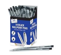 M1SS Premium Black Pens Retractable Medium Tip Ball Point Biro Pens Fluent Smooth Writing Tip for Home School Office (Pack of 50 Black Pen)