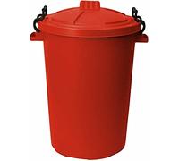 M1SS Red 50L Litre Large Heavy-Duty Weather Resistant and Food Grade Plastic Dustbin Trash Can Garbage Bin With 2 Clip Locking Lid for Indoor Outdoor Storage Container of Animal Feed