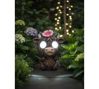 M1SS Sanctuary Highland Cow Solar Light with Moving Eyes - Outdoor Garden Ornament - Polyresin Decorative Solar Lamp - Weather Resistant - 20 cm
