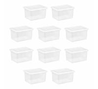 M1SS (Set of 10) - 25L Litre Clear Plastic Storage Box With Crystal Lids Home Office Stackable Nestable Container Made in U.K, (25L Litre)