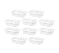 M1SS (Set of 10)- 4L Litre Clear Plastic Small Storage Box With Crystal Lids Home Office Stackable Nestable Container Made in U.K