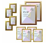 M1SS Set of 10 Gallery Wall Frame Set in Gold - Two 8x10, Four 5x7, Four 6x4 Frames - Collage Photo Frames for Wall with Horizontal and Vertical Formats for Wall and Tabletop