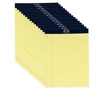 M1SS (Set of 15 A4 Legal Pad 50 Sheets Yellow Feint Margin Ruled 4 Hole Punched Perforated Paper Refill Notepad Lined Writing Pads Memo Book Top Bound