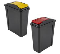 M1SS Set of 2-25L Litre Plastic Indoor Recycle Slimline Waste Bin with Lid for in the Home/Kitchen- Made in UK (Red And Yellow)