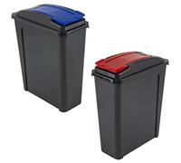 M1SS Set of 2-25L Litre Plastic Indoor Recycle Slimline Waste Bin with Lid for in the Home/Kitchen- Made in UK (Red And Blue)