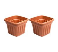 M1SS Set of 2-40cm Terracotta Colour Square Planter Plastic Weather Resistant Flower Pots Plant Pot Container Decorative Home Gardening Nursery Aloe Orchid Seedlings Sapling Box Drainage Holes