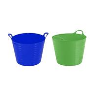 M1SS Set of 2 42L Litre Flexi Lime Green and Blue - Robust Versatile Multipurpose Large Flexi Tub Garden Home Flexible Plastic Storage Container Bucket Tub Trug Horse Feeder flex tub - MADE IN UK