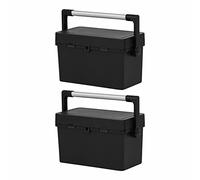 M1SS (Set of 2) - 46cm Heavy Duty Strong Recycled Plastic Tool Box with Lid and Removable Insert Tray Utility Caddy Box with Aluminium Handle Closure Padlock Security 44.00 x 24.00 x 25.50 cm Black