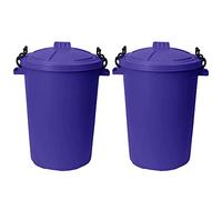 M1SS (Set of 2) 50 Litre Heavy Duty Plastic Clip Lock Lid Bin Indoor or Outdoor Rubbish, Dustbin, Trash, Waste or Storage of Animal Feed. (Purple)