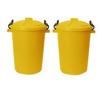 M1SS (Set of 2) 50 Litre Heavy Duty Plastic Clip Lock Lid Bin Indoor or Outdoor Rubbish, Dustbin, Trash, Waste or Storage of Animal Feed. (Yellow)
