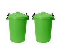 M1SS (Set of 2) 50 Litre Heavy Duty Plastic Clip Lock Lid Bin Indoor or Outdoor Rubbish, Dustbin, Trash, Waste or Storage of Animal Feed. (Lime Green)