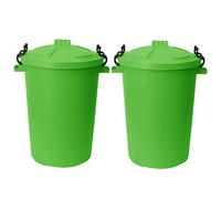 M1SS (Set of 2) 50 Litre Heavy Duty Plastic Clip Lock Lid Bin Indoor or Outdoor Rubbish, Dustbin, Trash, Waste or Storage of Animal Feed. (Lime Green)