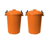 M1SS (Set of 2) 50 Litre Heavy Duty Plastic Clip Lock Lid Bin Indoor or Outdoor Rubbish, Dustbin, Trash, Waste or Storage of Animal Feed. (Orange)