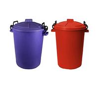 M1SS (Set of 2) 50 Litre Purple and Red Heavy Duty Plastic Clip Lock Lid Bin Indoor or Outdoor Rubbish, Waste or Storage of Animal Feed.