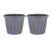 M1SS Set of 2-50cm Upcycled Grey Round Plastic Planter Flower Pot Nursery Planter Decorative Garden Container for Patio, Indoor and Outdoor Bonsai Plants, Aloe, Herb, Orchid and More Plants/Flowers