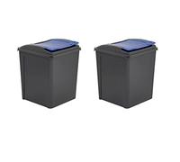 M1SS Set of 2-50L Litre Plastic Recycle Recycling Waste Bin Indoor/Outdoor with Flap Lid For Kitchen Home Office - Made in the UK (Blue)