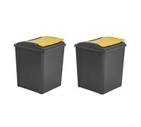 M1SS Set of 2-50L Litre Plastic Recycle Recycling Waste Bin Indoor/Outdoor with Flap Lid For Kitchen Home Office - Made in the UK (Yellow)