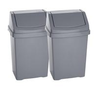 M1SS Set of 2 - 50L Litre Swing Bin Medium Plastic Waste Bin Rubbish Dustbin Trash Can for Kitchen Bedroom Home Office Bin Garbage Indoor Basket With Flip Top Closure Silver Colour