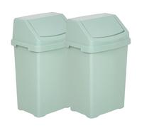M1SS Set of 2 - 50L Litre Swing Bin Silver Sage Medium Plastic Waste Bin Rubbish Dustbin Trash Can for Kitchen Bedroom Home Office Bin Garbage Indoor Basket With Flip Top Closure High Grade Plastic