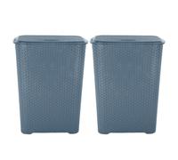 M1SS Set of 2-65L Litre Plastic Laundry Basket with Lid and Handle Drop All Basket Clothes Washing Bin Storage Hamper Small Organiser Lovely For Bathroom, Bedroom (Blue)
