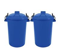 M1SS Set of 2 - 80L Outdoor Food Waste Bin with Clip Lock Lid, Waterproof Council Dustbin, Heavy-Duty Garden Rubbish Bin with Plastic Handles (Blue)