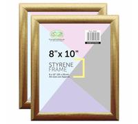 M1SS Set of 2-8x10 Inch Modern Gold Picture Frames - Wall Gallery Photo Frame, Home Décor Display Frame, Portrait or Landscape, Tabletop or Wall Mounting (20cm x 25cm) (Styrene)