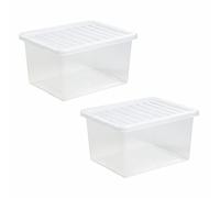 M1SS (Set of 2 - Clear Plastic Storage Boxes with Lids | Transparent Stackable & Nestable Storage Container for Home & Office | Made in U.K (37L Litre)