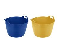 M1SS Set of 2 Extra Large 75L Flexi Tubs - Blue & Yellow Heavy Duty Flexible Plastic Storage Buckets, Garden Trugs, Horse Feeders, Multipurpose Containers for Home, Garden & Outdoor - Made in UK