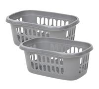 M1SS Set Of 2 Large 60 Litre Laundry Baskets - High Grade Durable Plastic Washing Up Basket, Modern Curved Oval Clothes Hamper, Open Top Linen Storage for Home, Utility & Laundry Room