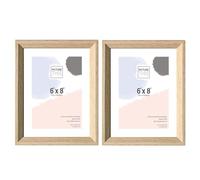M1SS Set of 2 - Photo Frames - Wooden Effect 6''x 8'' Glass Front Wood Picture Frames Fits Poster, Photo, Print, Hang on Wall in Portrait or Landscape Table-Top for Wedding Picture Family Photos (8x6)