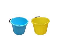 M1SS Set of 2- Plastic Builders Bucket 3 Gallon 14 Litre Water Mixing Storage Strong with Measuring Guide, Handle And Spout for Bathroom, Home and Garden (Yellow, Blue)
