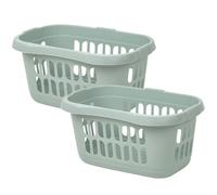 M1SS Set of 2 - Plastic Hipster Rectangular Laundry Baskets for Washing Clothes | Linen Storage Bin | Tidy Storage Basket Organiser for Bathroom Laundry Room, Nursery (Silver Sage)
