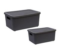 M1SS Set of 2- Small and Large 7L/14L Multipurpose Storage Box with Lid Stackable Storage Basket With Handle Lidded Bin Box Plastic Organiser-(Bottle Grey)