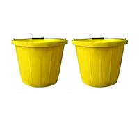 M1SS Set of 2- Yellow Plastic Builders Bucket 3 Gallon 14 Litre Water Mixing Storage Strong with Measuring Guide, Handle And Spout (Made in U.K)