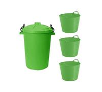 M1SS Set of 20 Litre Small Flexi Tub Flexible Plastic Container Bucket Flex Tub x3 With 50 Litre Heavy Duty Plastic Clip Lock Lid Storage Bin Rubbish, Waste or Storage of Animal Feed x1(Lime Green)