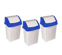 M1SS Set of 3-50 Litre Swing Bin - Large Capacity Recycle Plastic Swing-Top Waste Bin Lift off lid easy emptying Rubbish Trash Refused Bins for Home Bathroom Office Made in U. K. (Blue)