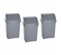 M1SS Set of 3-50 Litre Swing Bin, Large Plastic Dustbin Silver Gloss Finish, Swing Top Lid Waste Bin for Kitchen Home Office Bedroom, Lightweight Durable Recycling Rubbish Bin Indoor Outdoor Use