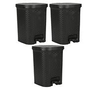 M1SS Set of 3-7L Litre PEDAL Bin with Black Inner Bucket and Handle High Grade Plastic for Home Office Kitchen Bathroom Bedroom Garbage Waste Rubbish Bins Trash Can Strong Sturdy Bin Dustbins (Black)