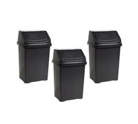 M1SS Set of 3 - 8L Plastic Swing Bin with Flip Top Lid - Robust Waste & Recycling Dustbin for Kitchen, Bathroom, Office - Small Rubbish/Garbage Trash Bin - Midnight Grey