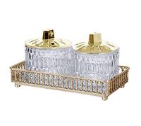 M1SS Set of 3 - Crystal Clear Plastic Diamond Cut 2 Jars Canister with Airtight Silicon Seal Lid 500ml and a Metallic Color Frame with Mirror Glass Rectangular Tray Jewelry Candles Candy Nut (Gold)