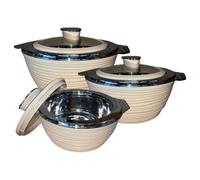 M1SS Set of 3 Insulated Hot Pot Casserole Serving Dish with Lockable Glass Lid - Double Wall Stainless Steel, Hot & Cold Food Storage (1000ml, 1500ml, 2000ml) BPA-Free, Leak-Proof (Swiss Coffee)