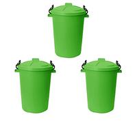M1SS Set of 3 - Lime Green 50L Litre Bin with Clip Locking Lid Heavy Duty Food Grade Durable Plastic Weather Resistant Outdoor Indoor Garbage Bins Trash Can Waste Dustbin Animal Feed Storage Container