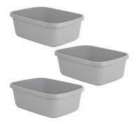 M1SS Set of 3 Rectangular Kitchen Washing Up Bowls 9.5 Litre - Cool Grey Plastic Sink Basins - Easy Clean Dish Washing Tub for Home, Caravan & Utility Room - 37.5 x 27 x 13.5 cm