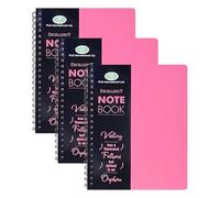 M1SS set of 3 Subject Notebook A4 Ruled Notepad 140 Pages, 68 GSM Hi-Bright Paper Stationary Notebook with Pink Cover, Wiro Bound, Rounded Corners for Work Office